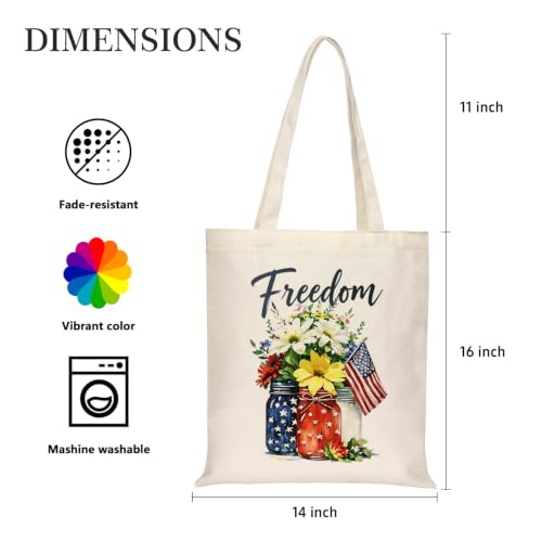 Canvas Tote Bag with Zipper for Women, Halloween Trick or Treat Bags Bulk | 13.8" x 15.3" Fashionable Two-Tone Cotton Tote Bag for Crafts, DIY Your Creative Designs - color: [A0] Freedom - Beige