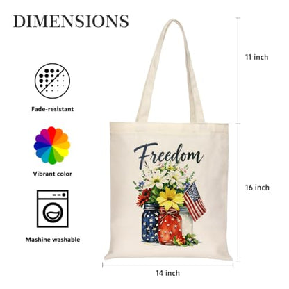 Canvas Tote Bag with Zipper for Women, Halloween Trick or Treat Bags Bulk | 13.8" x 15.3" Fashionable Two-Tone Cotton Tote Bag for Crafts, DIY Your Creative Designs - color: [A0] Freedom - Beige