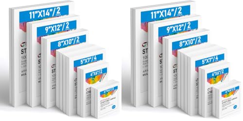 Gotideal Canvas for Painting, 14 Pcs Muti Pack Stretched Painting Canvas, Blank Paint Canvases for Acrylic, Oil, Art Supplies for Artists, Adults 4x4,4x6, 5x7, 8x10,9x12, 11x14 Set of 14 (Pack of 2) - color: White, size: Multi Pack-14 Pcs (Pack of 2)
