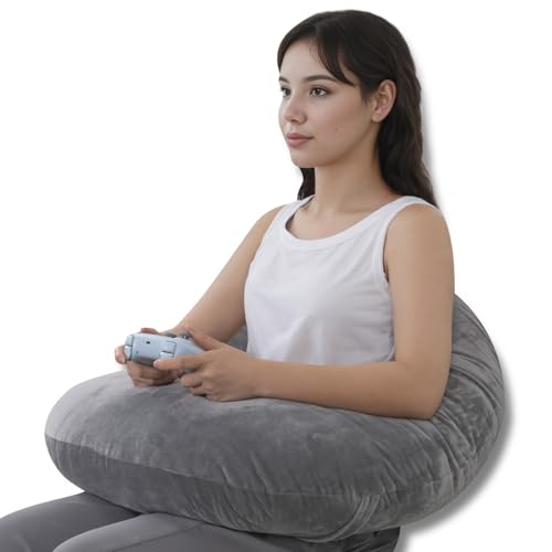 QUEEN ROSE Reading Pillow, Gaming Pillow for Lap, Sitting in Bed or Sofa, Extra Arm Rest for Reading, Playing or Crocheting, Soft Velvet Grey - color: Soft Grey