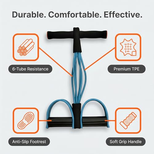 Upgraded Durable 6-Tube Pedal Resistance Strap with Handle, Natural Rubber Fitness Resistance Strap, Multifunctional Fitness Strap, Suitable for Abdominal, Waist, arm, and Leg Shaping Training - color: Blue