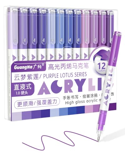 Guangna Purple Acrylic Gel Pens 12 Color, Colored Pens for Journaling, Coloring Books, Calligraphy, Note Taking & DIY Crafts, RollerBall Pen Tip - color: Purple