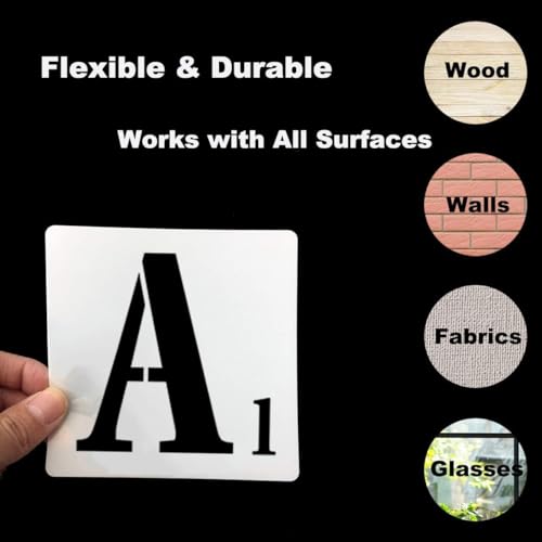 5 Inch Letter Stencils for Painting - 42 Pack Scrabble Alphabet Letters Numbers Templates with Signs for Painting, Reusable Scrabble Tiles Stencils for Chalkboard Wood Crafts & Wall Decor - size: 5 Inch