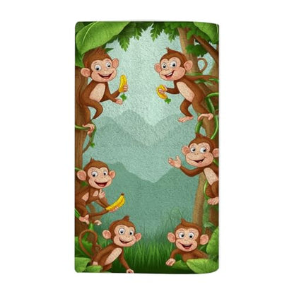Little Monkeys Jungle Bath Towel 15X30 Inch Washcloths So Happy with Banana Tree Green Face/Body/Hair/Hand Towel for Spa Gym Yoga Swim Bathroom Kitchen Hotel - color: Little Monkeys Jungle
