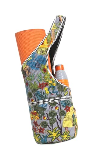 INDIAN CRAFT CASTLE Yoga Mat Bag | Tote Mat Bag | Sling Yoga Tote w/Large Side Pocket & Zipper Pocket | Yoga Mat Carrier Fits Most Size Mats - color: Multi grey