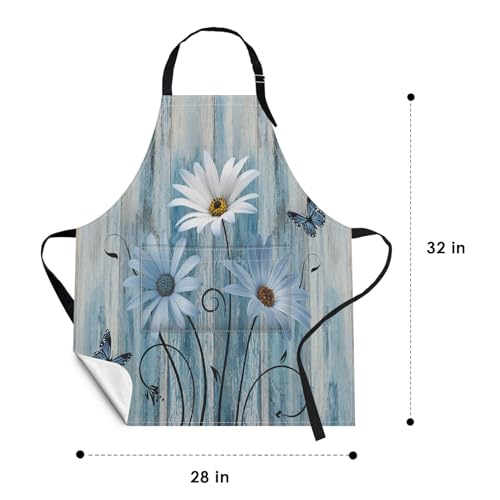 2 PC Aprons Stripe Durable Adjustable Bib with Pockets Apron for Women Men Lovers Chef Home Kitchen Cooking Garden - color: Purple Blue