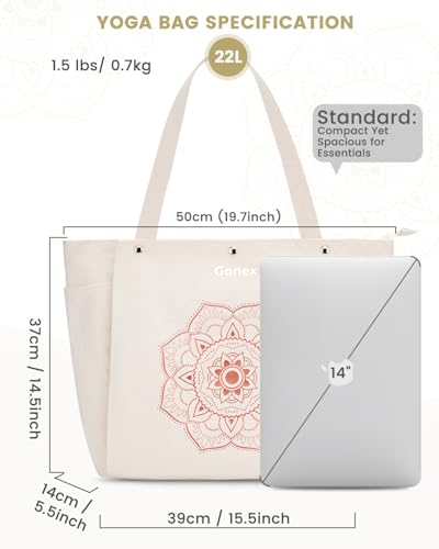 Gonex Yoga Mat Bag For Women Canvas Tote Pilates Gym Bag With Mat Carrier - color: Beige, size: Classic (15.5×5.5×14.5inch)