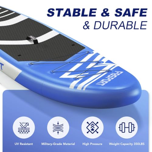 FBSPORT 11' Premium Stand Up Paddle Board, Yoga Board with SUP Accessories & Carry Bag | Wide Stance, Surf Control, Non-Slip Deck, Leash, Paddle and Pump for Youth & Adult - color: Blue