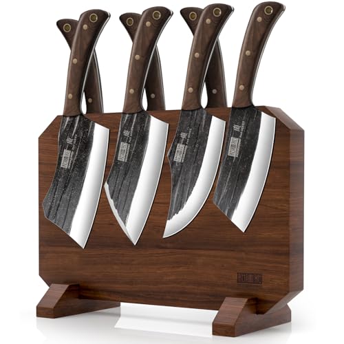 HOSHANHO 8PCS Butcher Kitchen Knife Set, Sharp Magnetic Knife Block Set | Hand Forged High Carbon Stainless Steel Chef Knives Set with Meat Cleaver Knife & Bone Chopper Knives Gift for Men - size: 6"