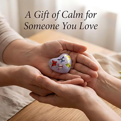 2 Pcs Heart Shaped Meditation Chime Bell Set, 1.77'' Hand-Painted Stainless Steel Hand Chimes for Anxiety Relief and Calm, Decorative Healing Bells with Cotton Pouches - Whimsical Nature