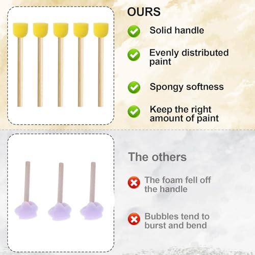 10pcs Round Sponges Brush Set, Wooden Handle Sponges Paintbrushes, Sponge Painting Staining Tool for Wallpaper Windows Clay Models DIY Arts Crafts Projects-Yellow