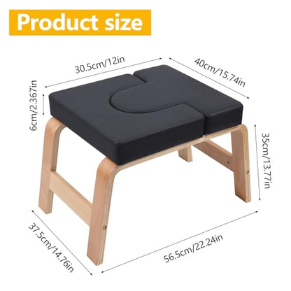 Yoga Headstand Bench PU Pad Headstand Trainer Max Load 300lbs | Yoga Headstand Bench Stress Relief Balance Trainer Supports with Wood Frame and Pu Pad Body Shaping Practice - color: Black