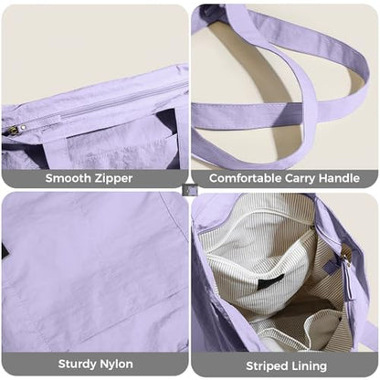 Barsine Tote Bag for Women Unisex Lightweight Nylon Totes Purses and Handbags Large Casual Shoulder Hobo for Travel Gym - color: Purple