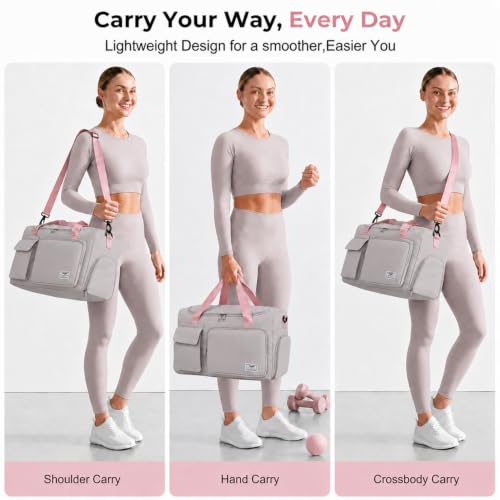 FIORETTO Women's Gym Duffle Bag with Shoes Compartment, 30L Capacity, Ideal for Travel, Gym, Sports, Duffel, Weekender - color: Grey & Pink, style: Gym Bag