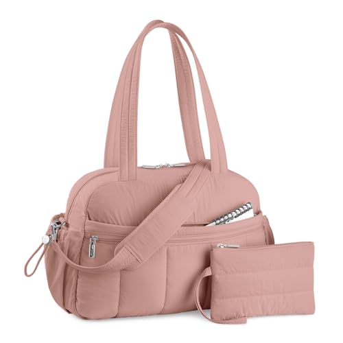 TOPDesign Travel Duffel Bag for Women, Puffer Gym Bag Sports Tote with Wet Pocket, Carry On Weekender with Luggage Sleeve (Dark Pink) - color: Dark Pink