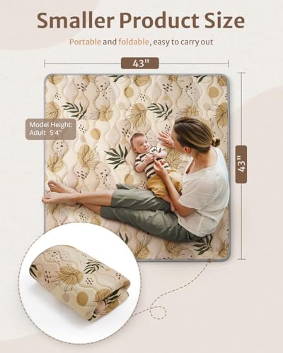 Blissful Diary Portable Baby Play Mats for Floor, Thick Cushioned Foldable Baby Crawling Mat for Indoor Outdoor, Non-Slip & Washable Kids Playmat for Tummy Time Activity, Earth Tones 43" X 43" - color: Earth Tones, size: 43" X 43"