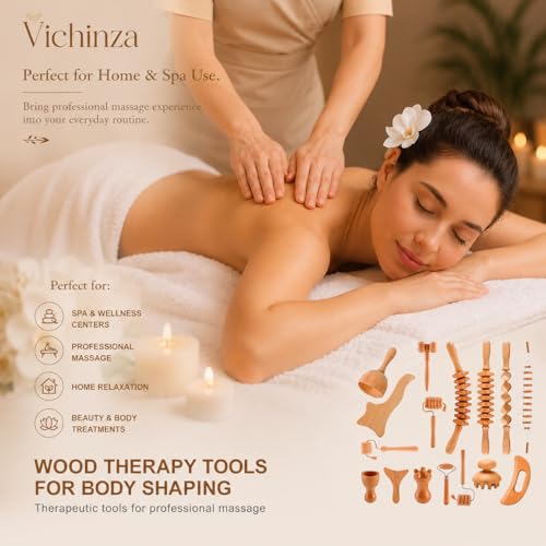 16Pcs Wood Therapy Massage Tools Set, Maderoterapia Massage Kit with Wooden Gua Sha Tools, Body Sculpting & Lymphatic Drainage Massager, Muscle Relaxation Roller for Face, Back, Legs & Full Body - color: 16pcs