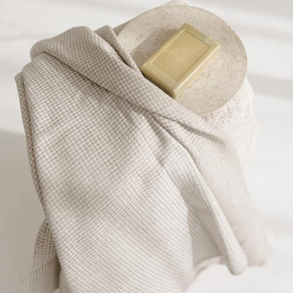 Linen Towel for Bathroom - 28x52-inch Waffle Weave Bath Towel - color: White Natural, size: Bath Towel