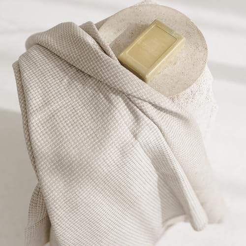 Linen Towel for Bathroom - 28x52-inch Waffle Weave Bath Towel - color: White Natural, size: Bath Towel
