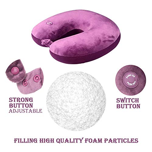 Hooshing Vibrating Neck Pillow Portable Travel Neck Pillow Massage, Fuchsia | Comfortable Neck Support for Airplane, Office, Home, Best Gift for Parents - color: Fuchsia
