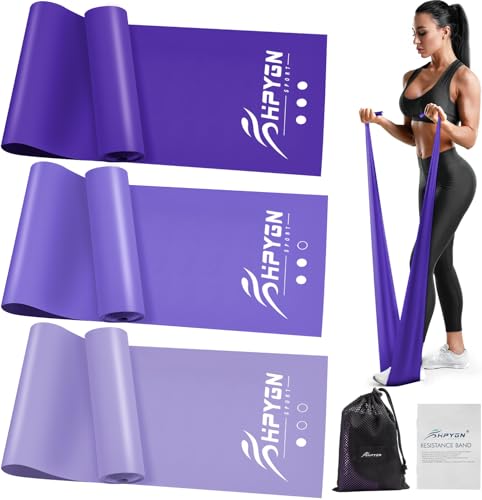 HPYGN 3 Levels Non-Latex Exercise Bands for Physical Therapy & Yoga, Professional Resistance Bands Set for Working Out, Strength Training, Pilates & Rehab, TPE Elastic Stretch Bands for Seniors, Women - color: 2-Purple, size: 4.9ft