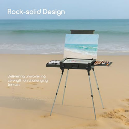 MEEDEN PRO French Easel Box: 21lb/9.5kg Heavy Duty Plein Air Sketchbox Easel for Oil Painting - Boxwood Folding Artist Easel with 4 Aluminum Legs & Storage Drawer for Adult Studio Painting