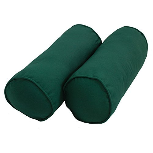 Blazing Needles Double-Corded Solid Twill Bolster Pillows with Inserts (Set of 2), 20" x 8", Forest Green - color: Forest Green