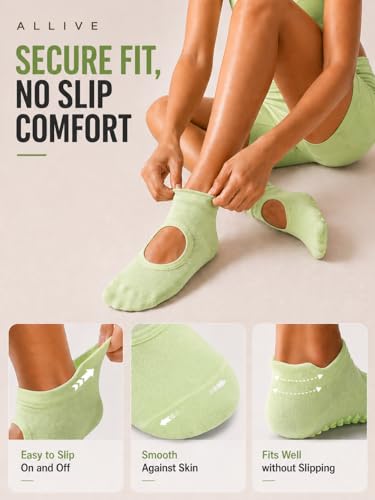 ALLIVE Pilates Socks with Grips for Women, Bamboo Breathable Non Slip Socks for Yoga, Barre, Studio, and Home Use - color: 6pairs 2pink2purple2green