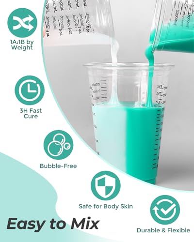 Nicpro 250oz Silicone Mold Making Kit 20A, Platinum Liquid Silicones Rubber | for Mold Maker, Jade Green Flexible & Food Safe Mix Ratio 1:1 for Casting 3D Resins Molds DIY with Gloves, Sticks & Cups - size: 250oz