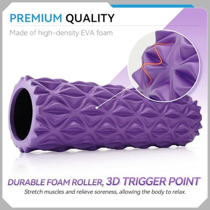 Foam Roller, 15 inch High Density Massage Roller for Exercise - color: Purple