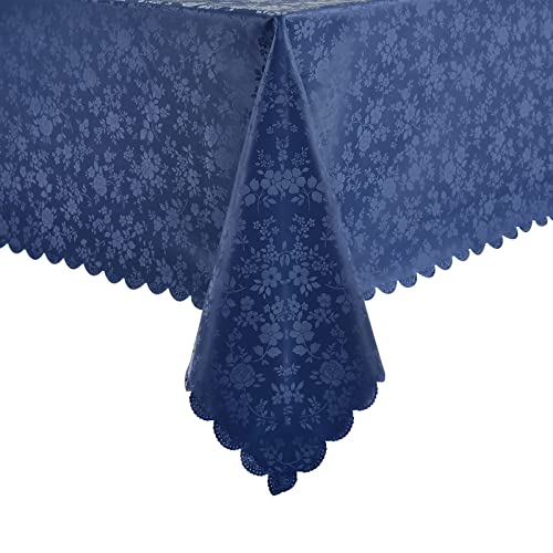Romanstile Waterproof Vinyl Tablecloth Rectangle, 60 x 144 Inch, Rose Navy Blue - color: Rose Navy Blue, size: 60" x 144" (Rectangular)