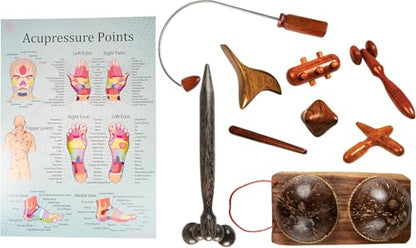 CCcollections Traditional Wooden Massage Reflexology Professional toolsets with accupreasure Charts (J 9SET, 1, Count) - size: J 9SET