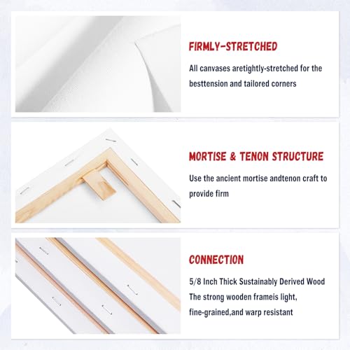 4pk 6x8 Stretched White Blank Canvas - Primed,100% Cotton,Profile of Super Value Pack for Acrylics,Oils & Other Painting - size: 6*8-4