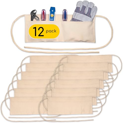 2 Pocket Canvas Work Waist Nail Apron Belt Washable Tool Utility Gardening Woodworkers Roofers Artists & Crafts - color: Canvas 12 Pack