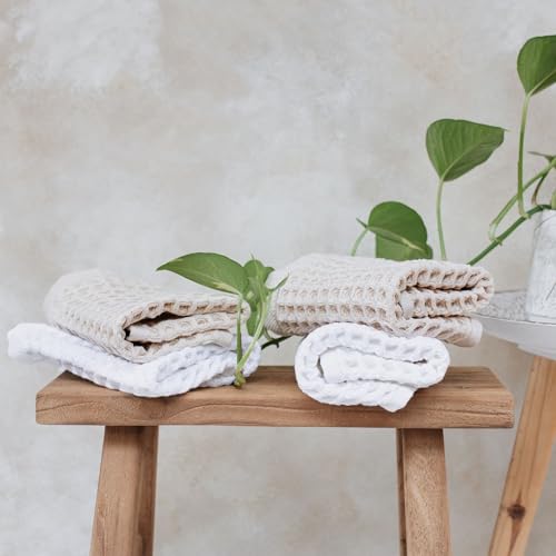 sea me at home Waffle Washcloths Set, 100% Turkish Cotton (Beige) - color: Beige, size: Washcloths Set (4 Pieces)
