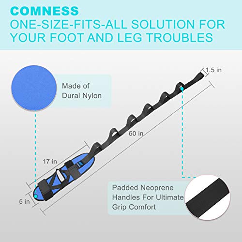 comness Foot and Calf Stretcher-Stretching Strap For Plantar Fasciitis, Heel Spurs, Foot Drop, Achilles Tendonitis & Hamstring. Yoga Foot & Leg Stretch Strap. (Blue) - color: Blue