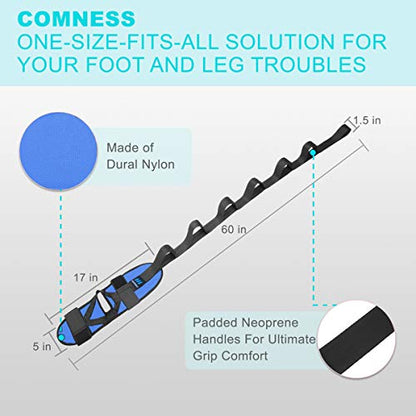 comness Foot and Calf Stretcher-Stretching Strap For Plantar Fasciitis, Heel Spurs, Foot Drop, Achilles Tendonitis & Hamstring. Yoga Foot & Leg Stretch Strap. (Blue) - color: Blue