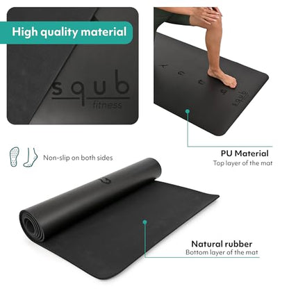 Yoga Mat Thick 5mm – Non Slip Exercise Mat Workout Surface, PU Natural Rubber Grip, Extra Large 183x68 cm Wide Design, Pilates Fitness Training, Includes Strap & Carry Bag - color: BLACK