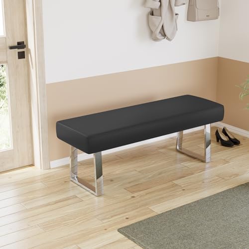 JIEXI 45.3'' Modern PU Leather Kitchen Entryway Bench w/Sturdy Metal Legs | Heavy Duty Chrome Metal Legs, Sturdy Frame, Ideal for Entryway Dining Room Living Room - color: Black, size: 45 IN