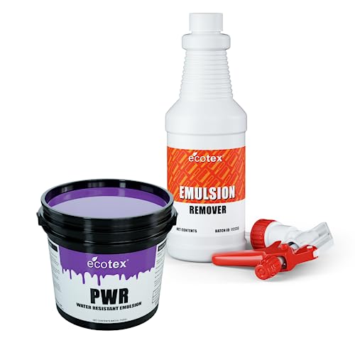 Ecotex® Screen Printing Bundle - Pre-Sensitized Ready to Use PWR Photo Emulsion (8oz) and Emulsion Remover (16oz) for Silk Screens - for Plastisol and Water Based Inks, Screen Printing Supplies