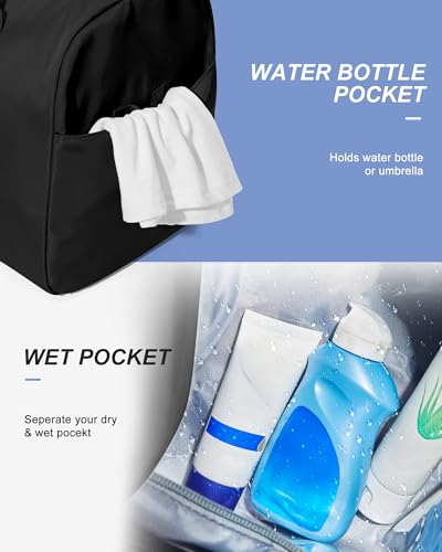 Gym Bag Womens Mens with Shoes Compartment Travel Duffel Bag for Women for Plane Sport Gym Tote Bags Swimming Yoga Weekend Overnight Carry on Bag Hospital Holdalls 4Pcs Set Black - color: P1-Black