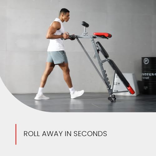 Finer Form Multi-Functional Adjustable FID Weight Bench and Roman Chair | 1,000 Lb Capacity, 23 Settings, Flat Incline Decline for Total Body Workouts, Transport Wheels, Exercise Chart Included