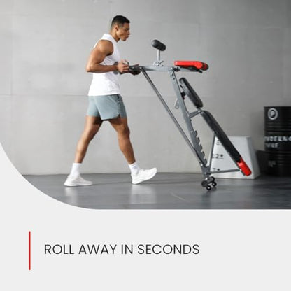 Finer Form Multi-Functional Adjustable FID Weight Bench and Roman Chair | 1,000 Lb Capacity, 23 Settings, Flat Incline Decline for Total Body Workouts, Transport Wheels, Exercise Chart Included