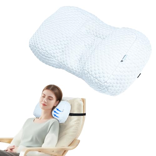 Adjustable Neck Pillow for Recliner, Headrest Pillow for Chair & Couch Support - Ergonomic Design Cushion with 2 Adjustable Strap, Recliner Head Pillow for Office, Home, Traveling (Blue) - color: Blue
