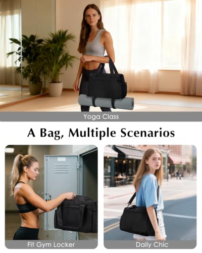 Small Gym Bag, Mini Gym Bag with Yoga Mat Holder & Wet Compartment, Black - color: Black