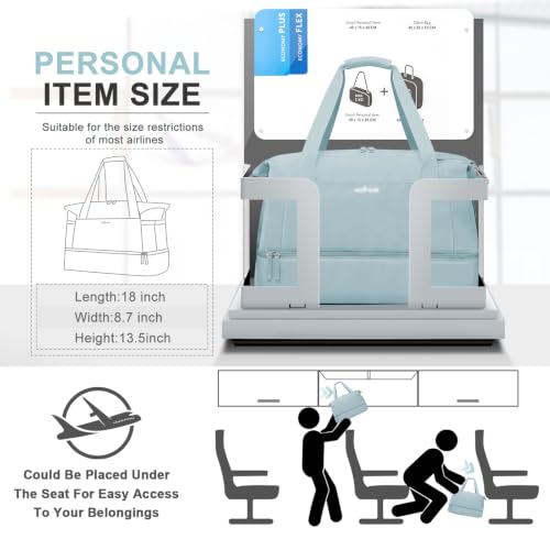 Gym Bag for Women, Personal Item Travel Bag with Shoes Compartment for Trip - color: Hazy Blue, size: Medium