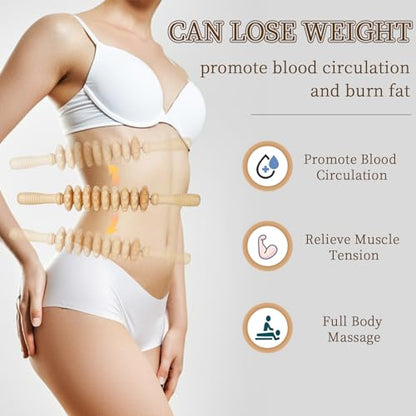 Liitrton Manual Wooden Massage Roller Stick for Muscle Relief, 9‑Wheel | Smooth Body Roller, Wood Therapy Massage Tools for Trigger Point Relief, Legs Sore Muscle Recovery - size: 15.35 Inch (Pack of 1)
