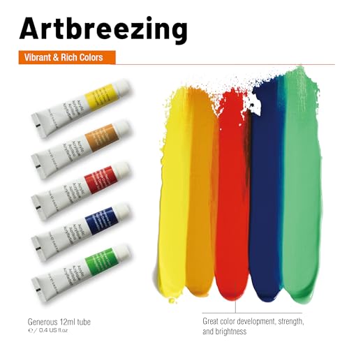 Artbreezing Acrylic Painting Kit with Art Easel,All-in-One Art Supplies | 31PC Painting Supplies with Canvas,Tabletop Easel for Painting,Brushes etc.Ideal Giftable Holiday Set for Kids and Adults.
