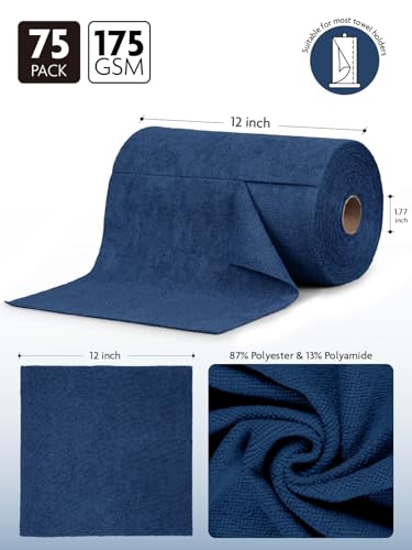 Fantasticlean Microfiber Cleaning Cloth Roll-75 Sheets, 12"x12" (Navy Blue) - color: Navy Blue, size: 75 pack