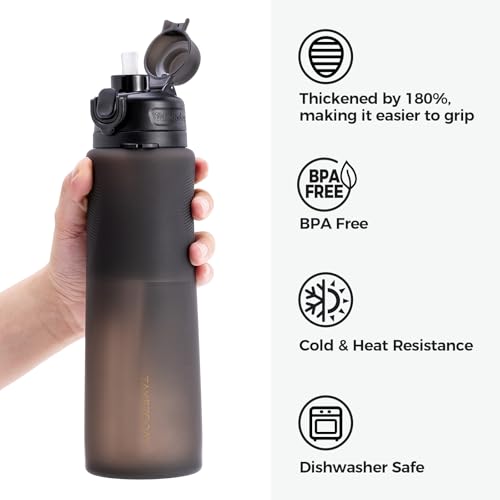 TakeToday Collapsible Water Bottles, Foldable for Travel, 32oz, Black | Compact Foldable Travel Bottle with Straw, TSA-Approved Leakproof Silicone, BPA-Free for Hiking & Outdoors - color: Black